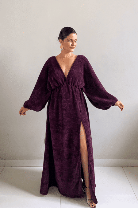 vestido longo manga morcego frente